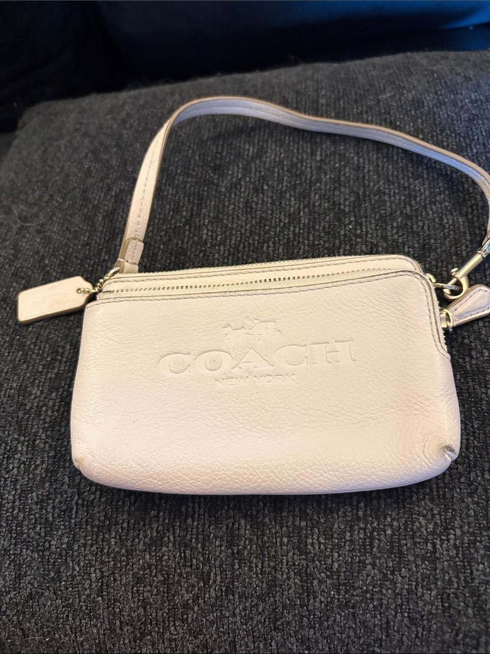 Coach Pebbled Leather Mini Wristlet in Pale Blush